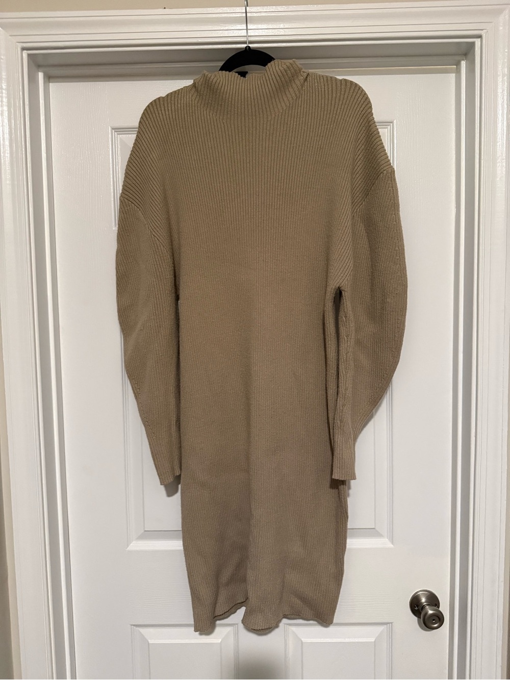 Express Ribbed Turtleneck Sweater Dress in Taupe - Picture 2 of 4